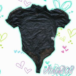 [S] Black Floral Lace Mesh Detachable Bodysuit